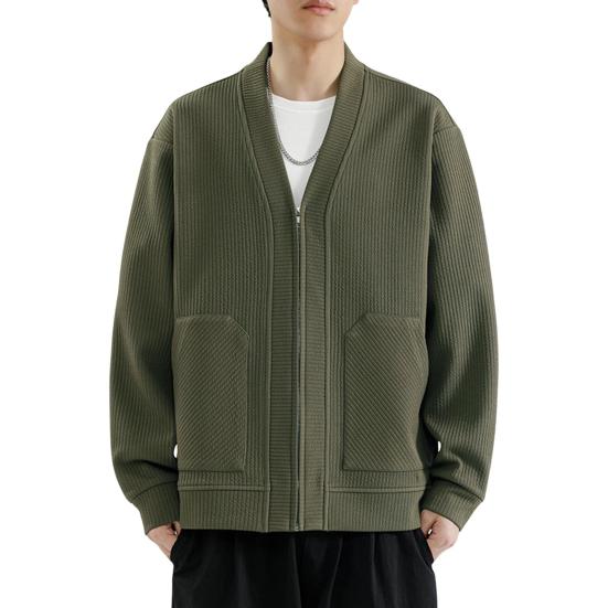 Мужское вязаное пальто с v-образным вырезом и длинным рукавом, однотонный вязаный кардиган с карманами на молнии, свободная верхняя одежда