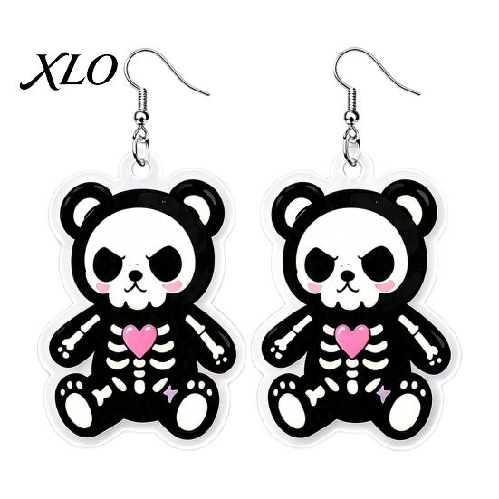 Funny Character Ear Jewelry 1 Pair Halloween Dangle Earrings for Women, 2D Acrylic Cute Daily Wear Gothic Decor Skeleton Bear Earrings, Party Holiday