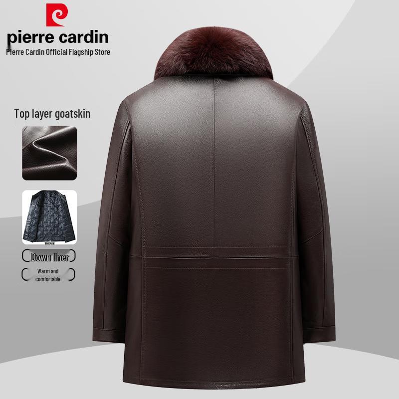 Pierre Cardin Мужская кожаная куртка средней длины из натуральной козьей кожи