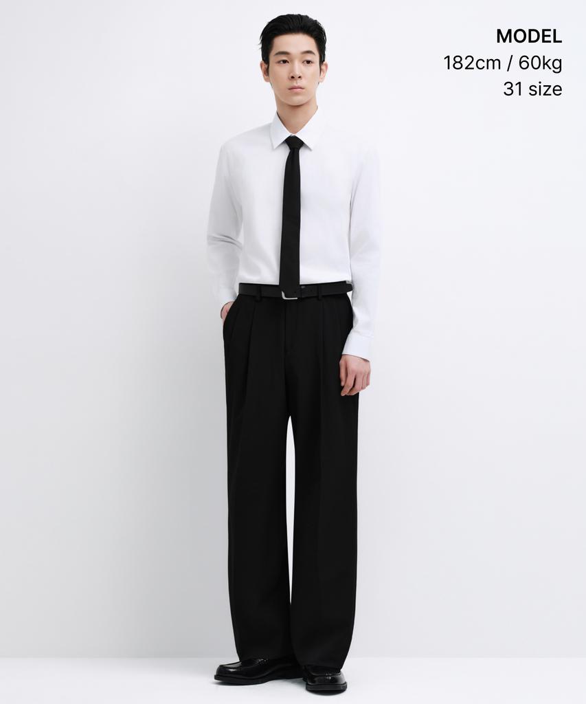 MUSINSA STANDARD Real Wide Hidden Banding Slacks [Black]