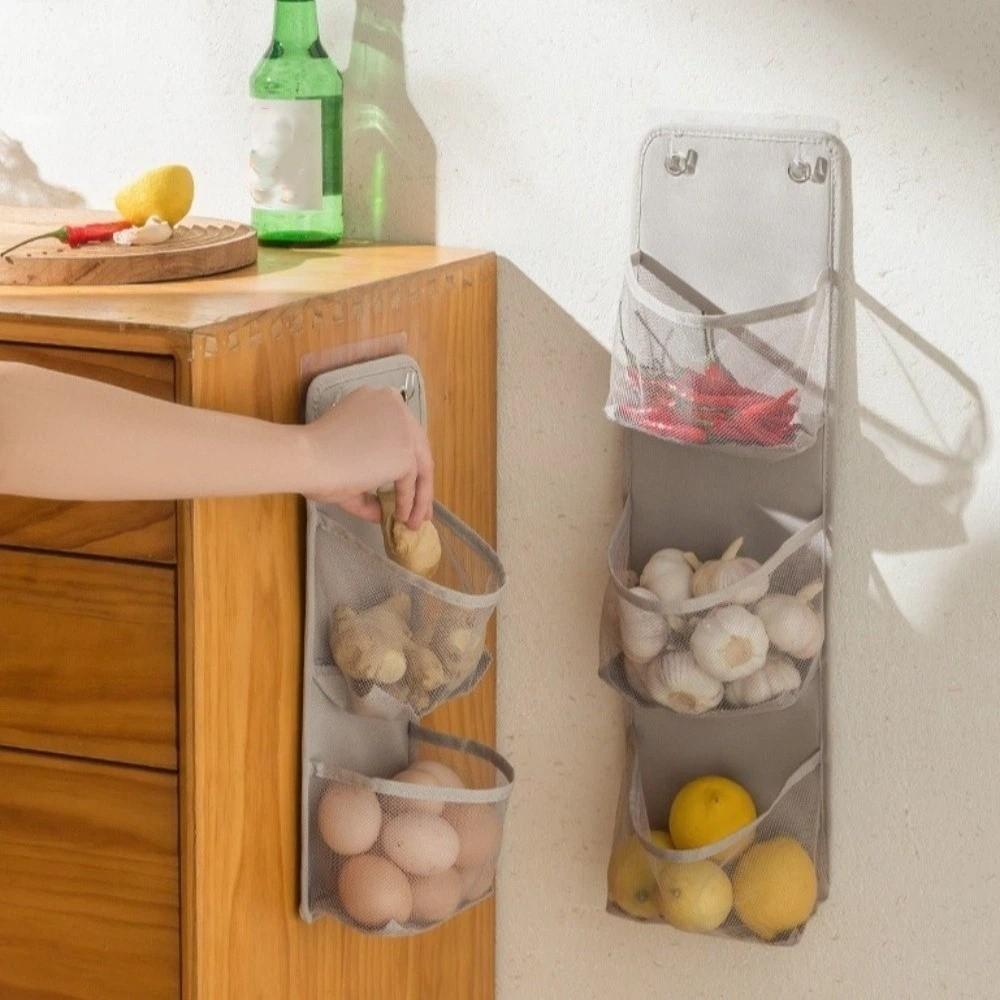 Space Saving Wall Mounted Basket No Drill Bathroom Organizer Seasoning Sorting Bag Closet Door