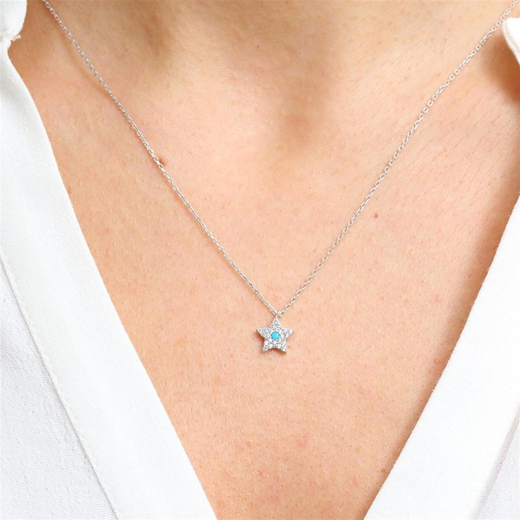 Turquoise Detail Sparkling Star Silver Necklace