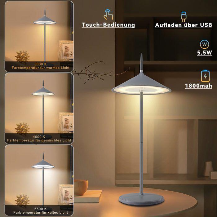 Lampe de table - NETTLIFE - Lampe de table LED - Rechargeable 1800mAh - Tactile dimmable - Lot de 2 gris