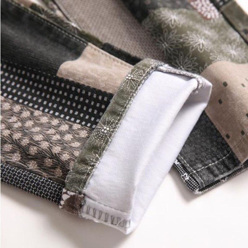 Новые модные мужские хлопковые джинсы с заплатками, эластичные узкие джинсы, мужские брюки, повседневные мужские джинсовые брюки