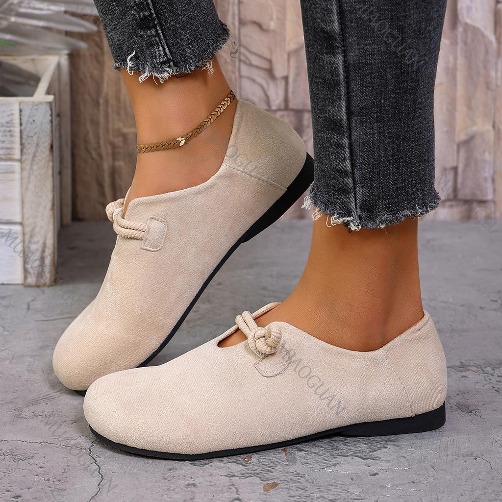 Retro Flat Shoes Women Autumn New Shallow Loafers Women's Casual Comfortable Solid Color Women's Shoe Suede Slip On Single Flats