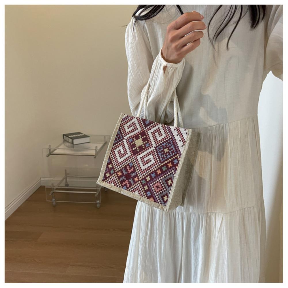 JMXD-этнический стиль Холщовая сумка, летняя мода, портативная льняная сумка для ланча, сумка Bento, ручная сумка для мамы