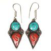 Tibetan Turquoise Coral Red Earrings Nepali Tribal 12gms 1.5" 1.6" Chunky Gift