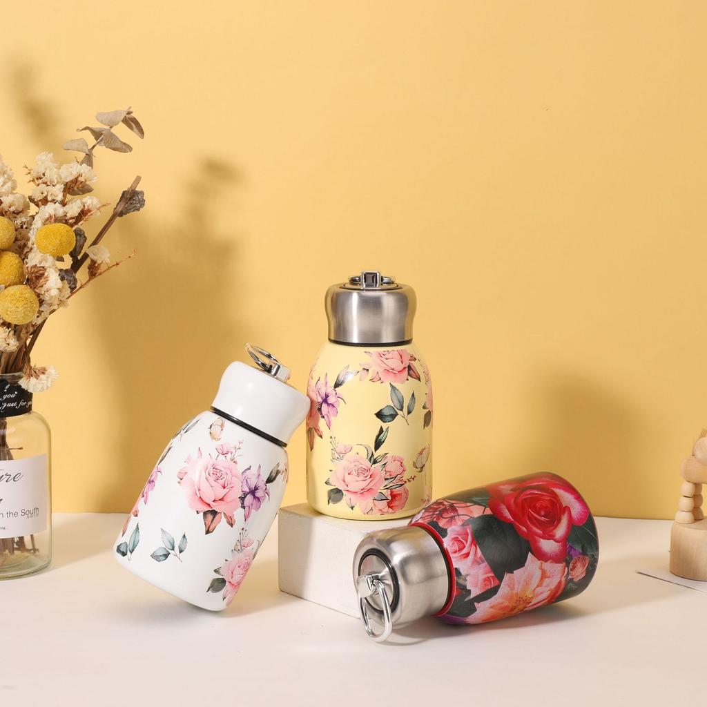 Термос из нержавеющей стали 304, мини, маленький, толстый, чашка для чая, высокая ценность, роза, ручка для улицы, чашка для воды