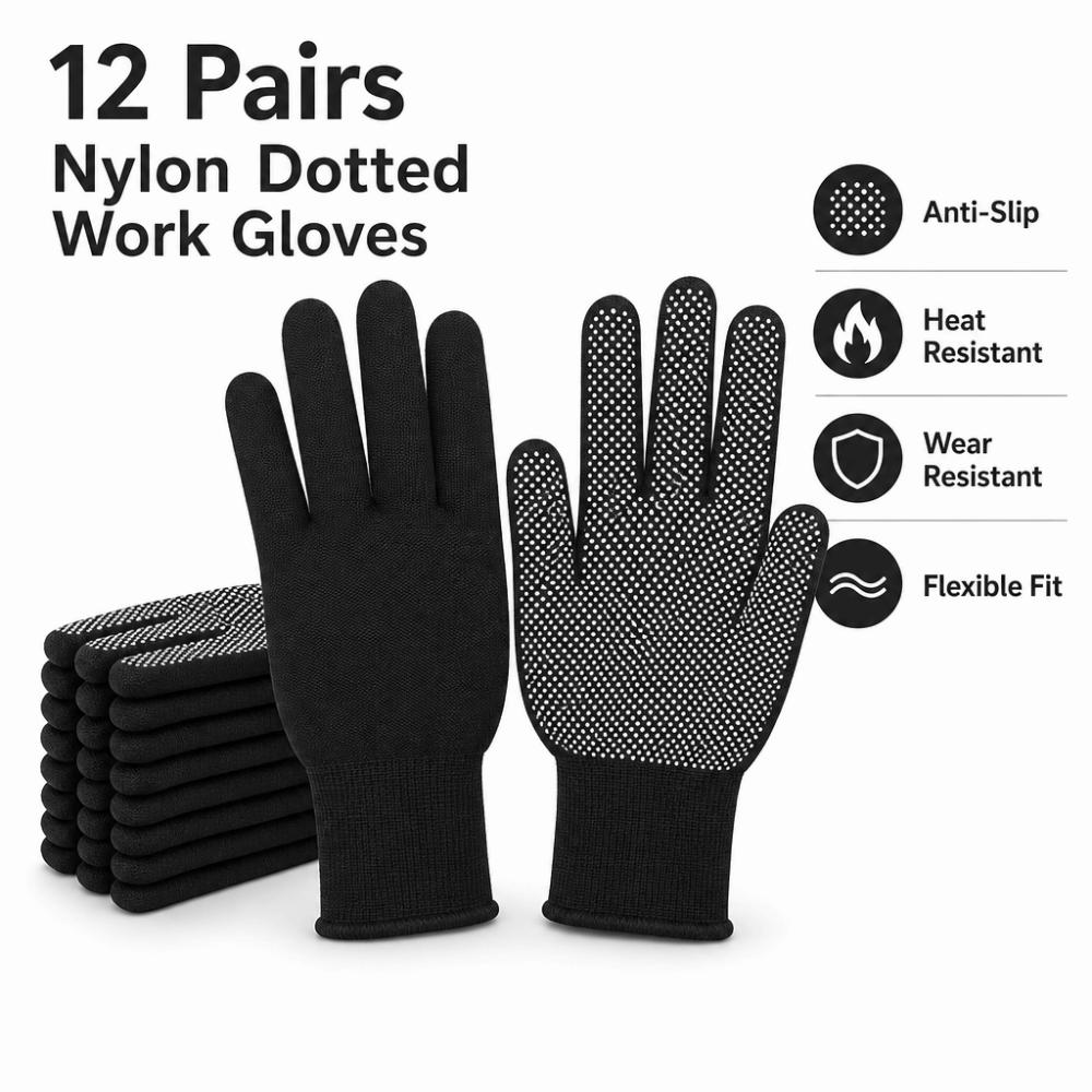 12pairs Anti Slip Safety Work Gloves Heat Resistant Outdoor Cycling Gloves Household