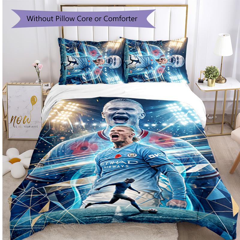 Erling Haaland Printed 3PCS Bedding Set Breathable Duvet Cover with Pillowcases Decorative Bed Linen for Bedroom Home