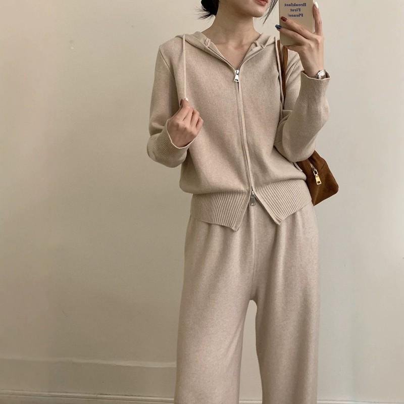 Womens Oversized Hooded Knit Sweater Wide Leg Pants 2-Piece Set Soft Casual Outfit Winter