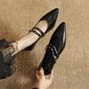Fashion New Spring/summer Mary Jane Shoes Genuine Leather Shoes for Women Fashion Rivet Low Heels Pointed Toe Women Pumps Chunky Heels