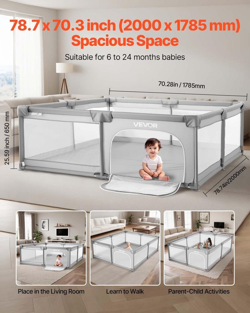 Baby Playpen, 2000 x 1785mm Extra Large Playpen for Babies Toddlers, Indoor/Outdoor Baby Fence Play Yard, No-Gap Safety Activity Center with 50 Ocean