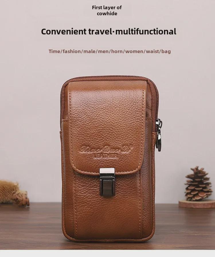 Мужская кожаная поясная сумка Xiaoduoli для мобильных телефонов 5,5"/6,5" с ремнем, держателем удостоверения личности из коровьей кожи 