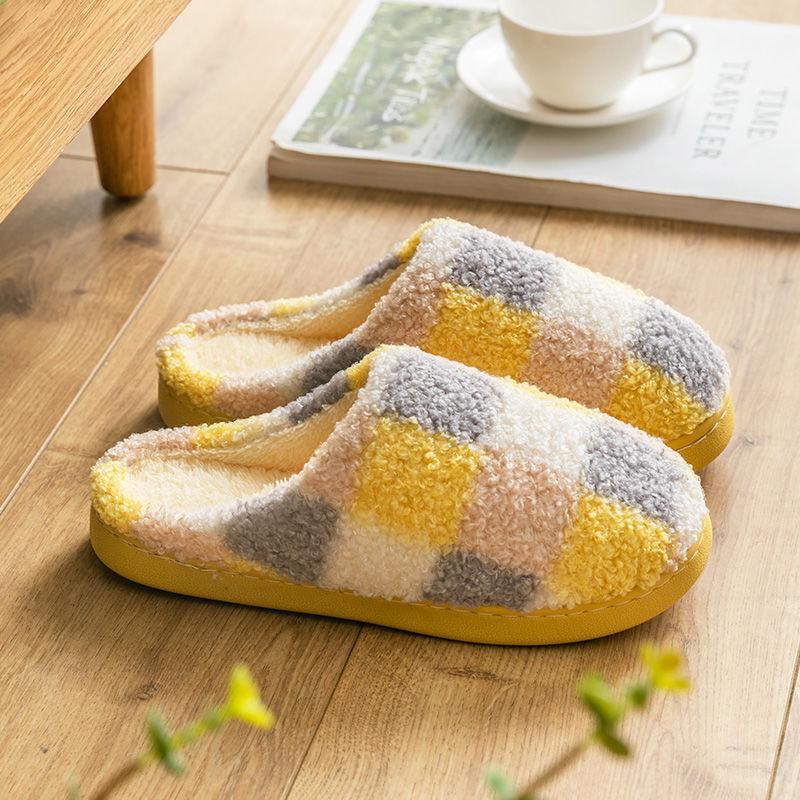 Женские осенние и зимние хлопковые тапочки для дома, нескользящая обувь с мягкой подошвой, теплые простые плюшевые хлопковые туфли