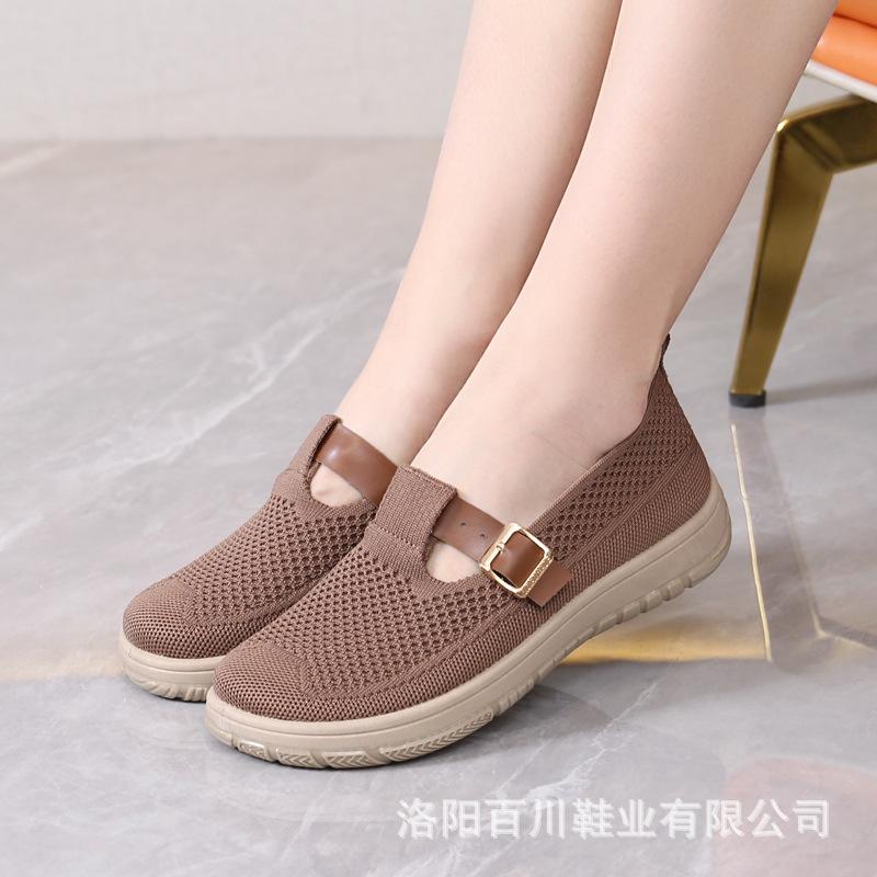 Туфли для мам новые тканевые туфли женские летние новые летающие тканые дышащие туфли для мам мягкие подошвы одна педаль плоские туфли повседневная обувь