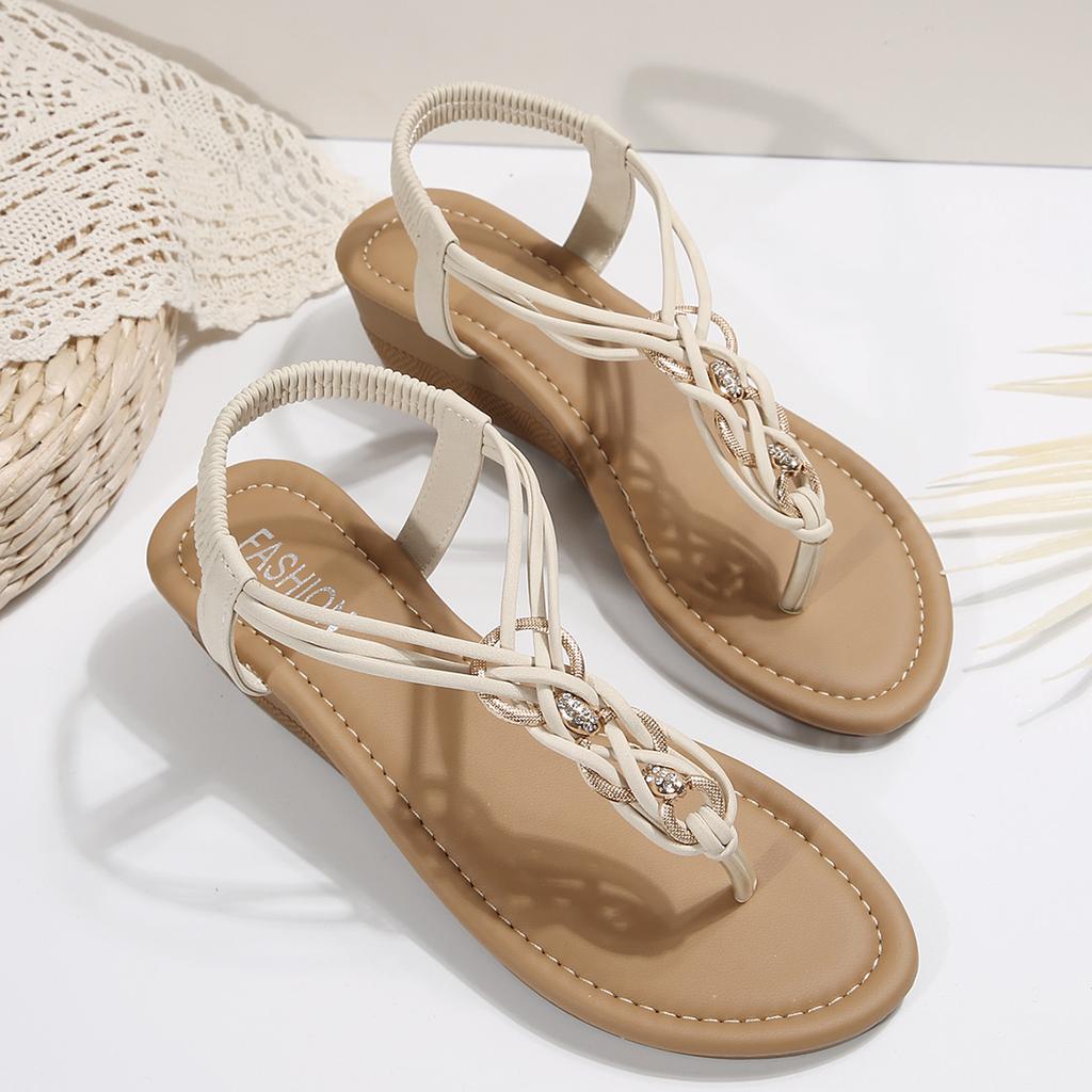 Fashion Casual Clip Toe Women Flat Sandals Crystal Wedges Flip Flops Shoes Woman 2025 Trend Summer Comfort Dress Bohemian Slides Mujer