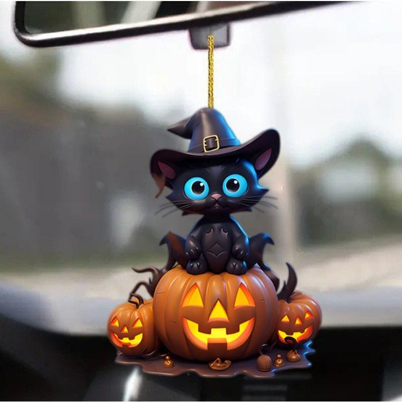 Halloween New Pumpkin Ghost Witch Pendant Girl Flat 2D Rearview Mirror Decoration Night Pendant Keychain Pendant Set Party Decoration