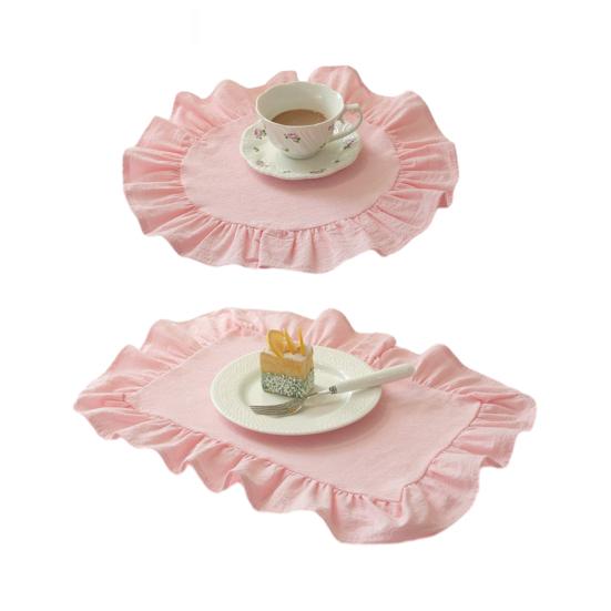 1/2 шт. Кухонная салфетка под тарелку Квадратная Круглая Стиранный Хлопок Настольные салфетки со складчатыми краями Термостойкие для Столовой Дома Кухни Вечеринки Салфетки под тарелку