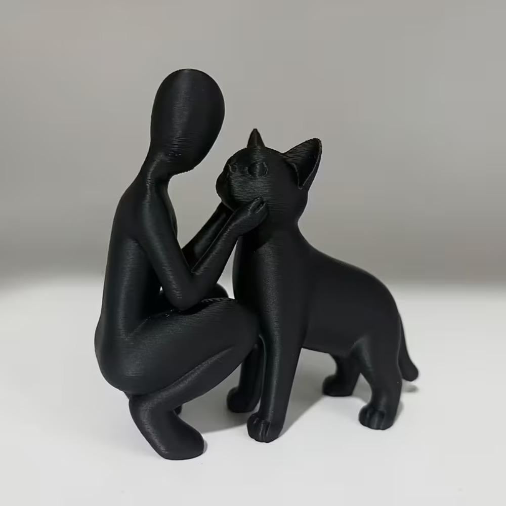 Статуя дружбы между людьми и кошками, элегантная и теплая скульптура хозяев и мурлыкающих, ornament дружбы для любителей домашних животных
