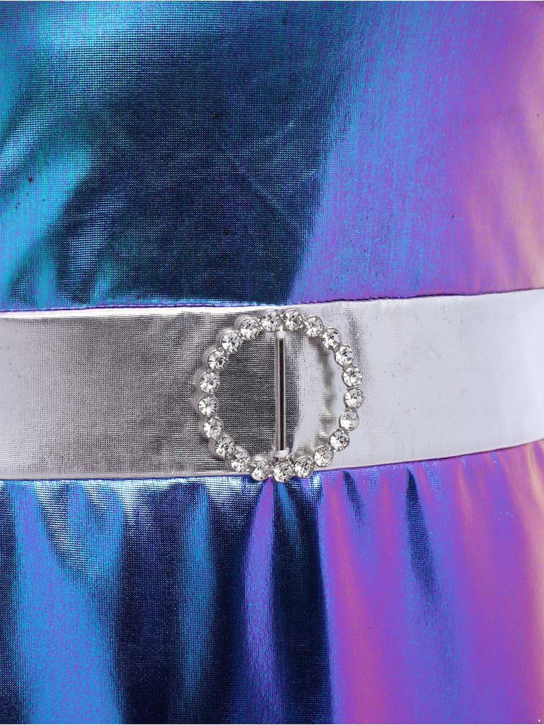 Женский костюм диско 70-х годов, платье-бодикон с V-образным вырезом, рукавами-клеш, кристальным декором, металлическим блеском