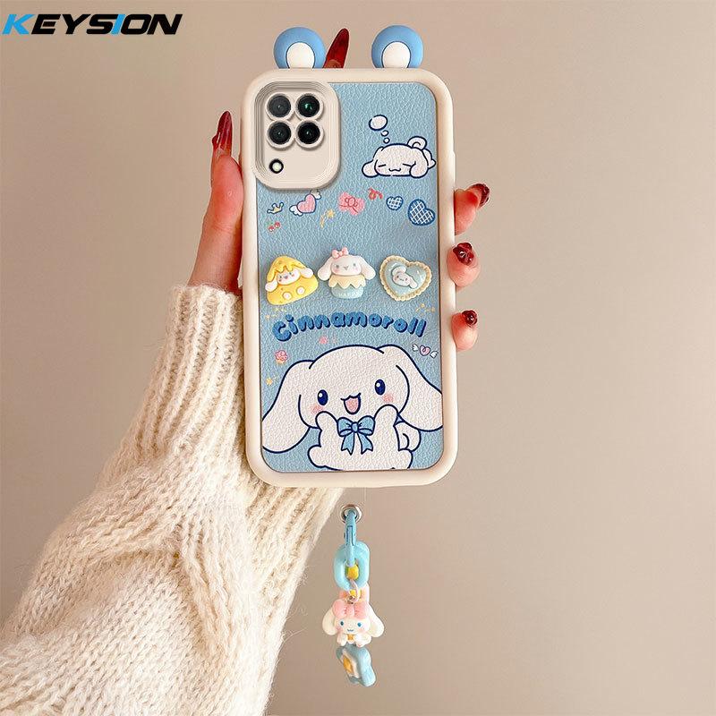 KEYSION Чехол с милым 3D-мультяшным ушком для Samsung A12 с браслетом, мягкий силиконовый противоударный чехол для задней панели телефона Galaxy M12