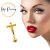 KODY PIERCING 18K Gold Plated Gothic Cross Piercing On Eyebrow Arch Bar and Ball - Quality Piercing