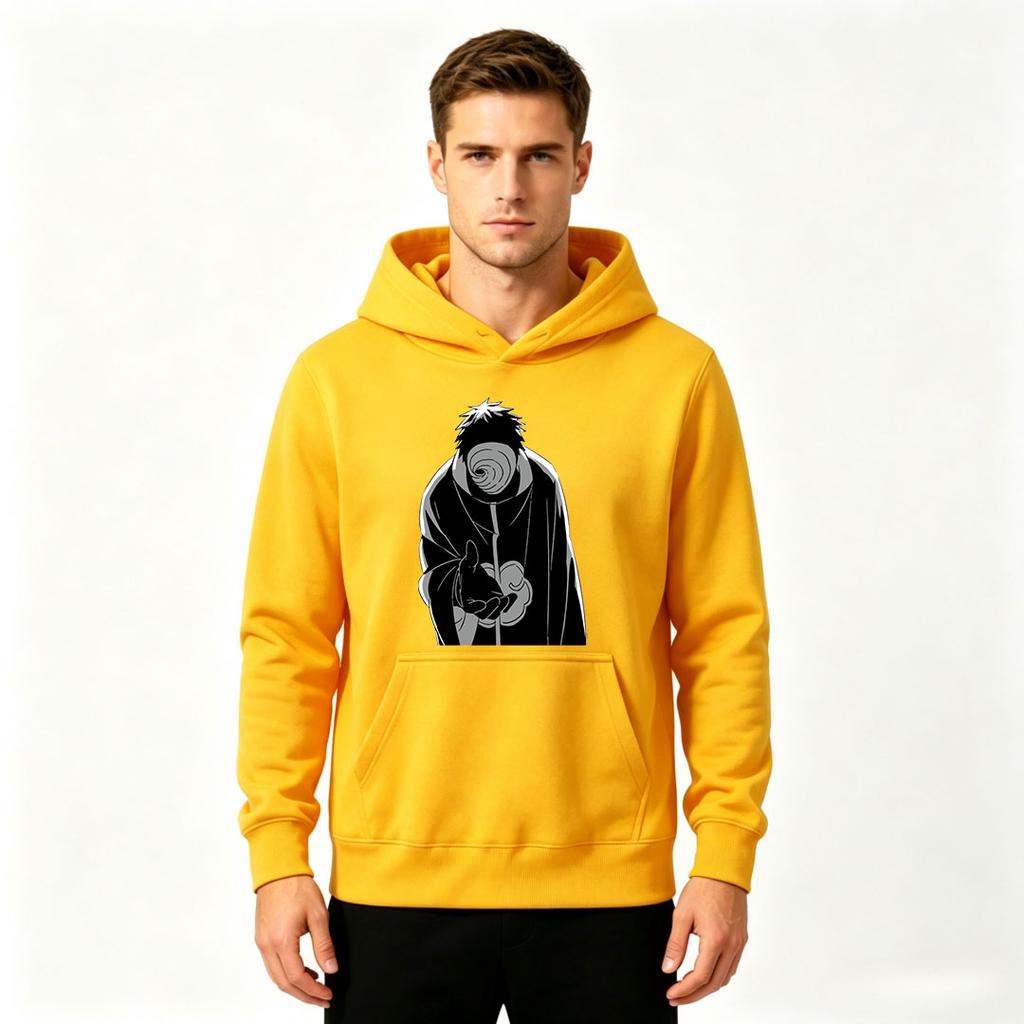 Men Printed Pullover Hoodie, Anime Spiral Mask Character Print Casual Long Sleeve Hooded Sweatshirt for Daily Wear