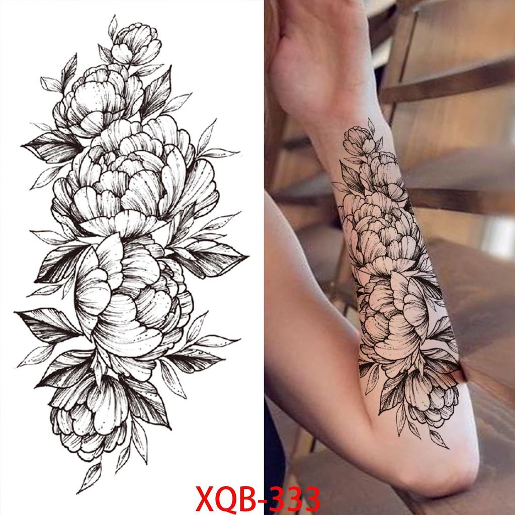 1 ШТ. 210*114 ММ Сексуальный Цветочный Узор Временные Татуировки Черной Розы для Женщин Водонепроницаемые Поддельные Татуировки для Рук Боди-Арт Рукав Наклейка Для Тела