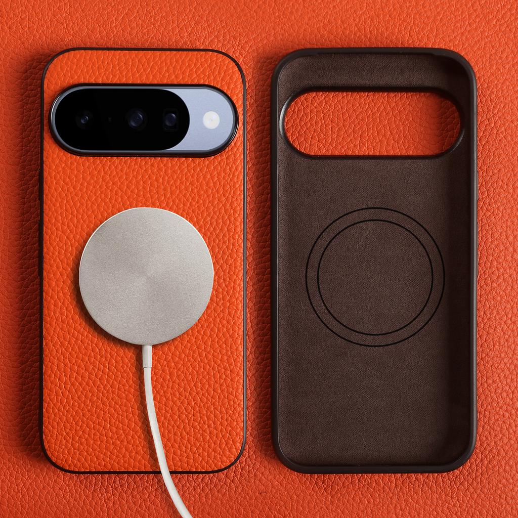 For Magsafe Lychee Genuine Leather Case For Google Pixel 10 Pro XL 10A 9 8 7 6 9A 8A 7A 6A Phone Back Cover Cases Magnetic Coque