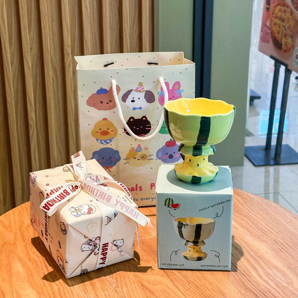 Cute watermelon goblet ice cream dessert cup high-value ceramic mug birthday gift souvenir for girls