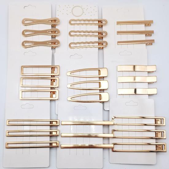 10Pcs Women Hairpins Non-fading Gloss Geometric Duck-bill Clips Anti-slip Non-falling Hollow Out Metal Openwork for Daily Wear