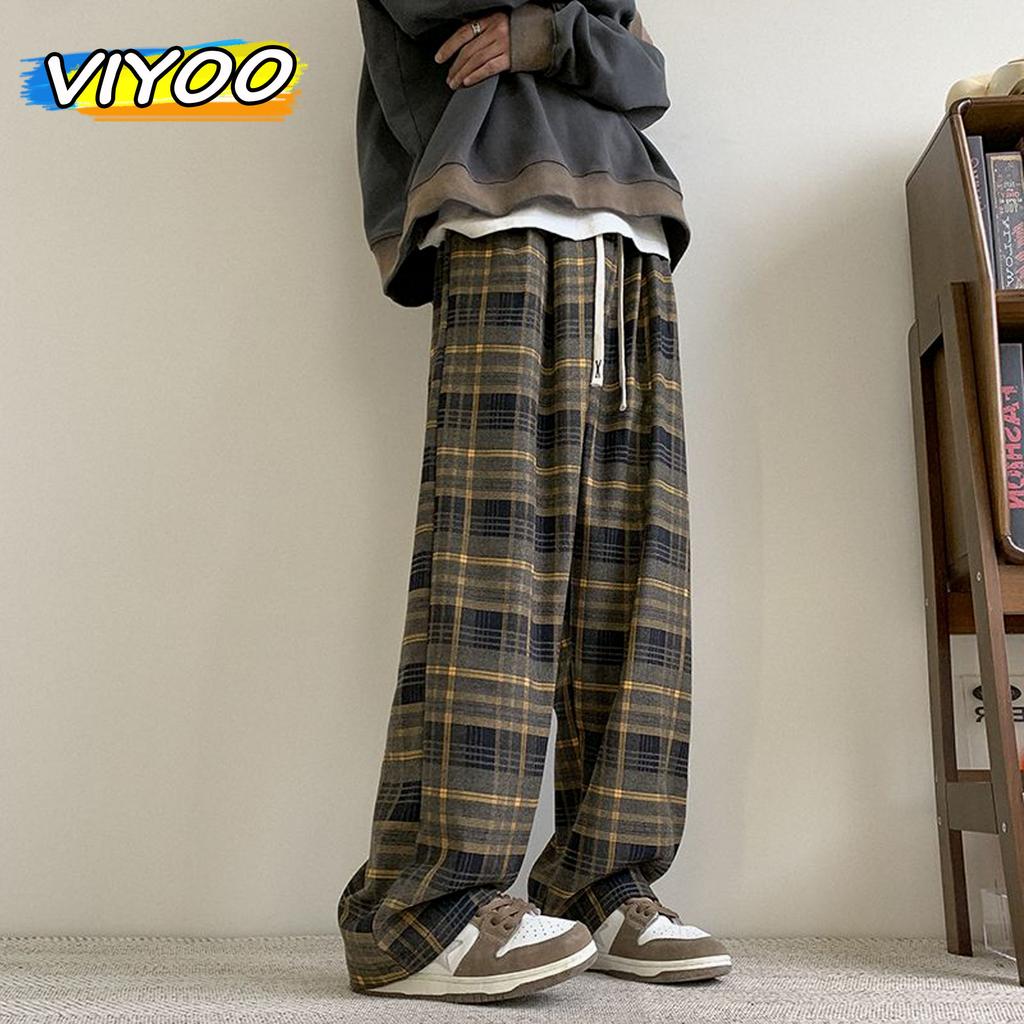 Women Men's Y2k Casual Plaid Pants Sweatpants Wide Leg Baggy Track Pants Vintage Korean Style Clothes Trousers Streetwear Men