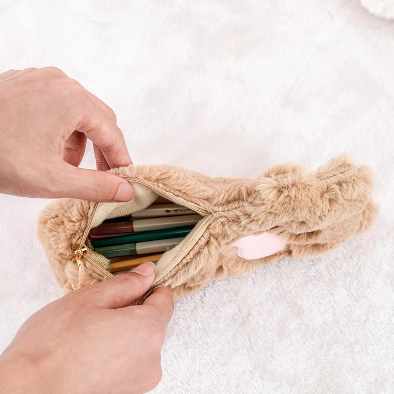 1 шт., осенне-зимний стиль, милый пушистый кошачий лапчатый плюшевый пенал, кавайный студенческий канцелярский мешок для ручек, школьные принадлежности для девочек