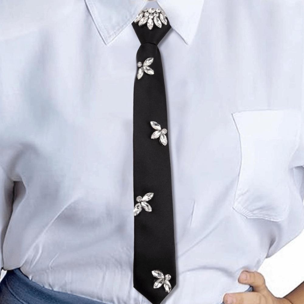 Korean Style Rhinestones Tie Academic Style Decoration Shirt Tie Temperament Long Necktie Women