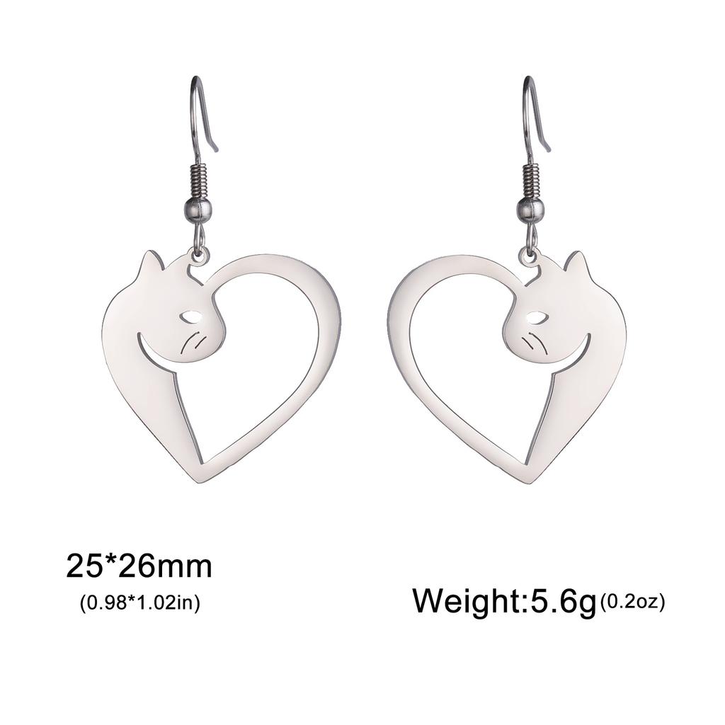 Cazador Cute Cat Kitten Heart Pendant Earrings Stainless Steel Gold Color Animal Drop Earrings for Women Jewelry Birthday Gift