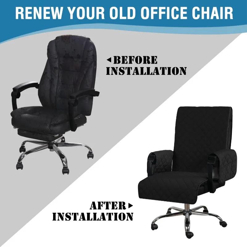 Waterproof Office Chair Cover with Armrest Covers Computer Desk Chair Cover Protector with Anti-Slip Buckle Seat Cover Slipcover