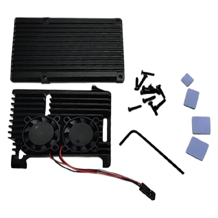 Корпус из алюминиевого сплава для Pi 4B с интегрированным двойным вентилятором для Raspberry Pi4B, улучшающий тепловые характеристики