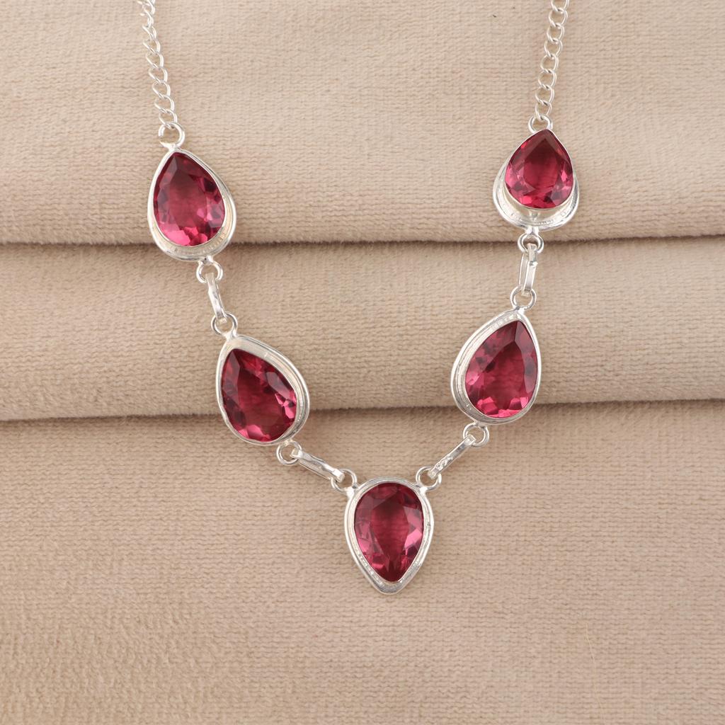 Ожерелье из серебра 925 пробы с розовым турмалином, ручная работа для женщин, подарок на день рождения RN-1-5