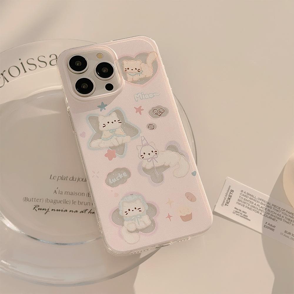 Милый Мультяшный Кот Чехол для Телефона для iPhone 17 16 15 14 13 Pro Max, Кавайный Котёнок Ударопрочный Чехол, Эстетичный Розовый Защитный Чехол для Девочек