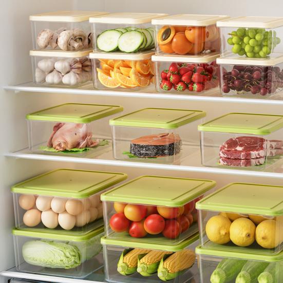 DYS Refrigerator Storage Box, with Lid, Clear Stackable Food Container, Microwave Safe Odor Resistant Freshness Keeper, for Fridge Organization