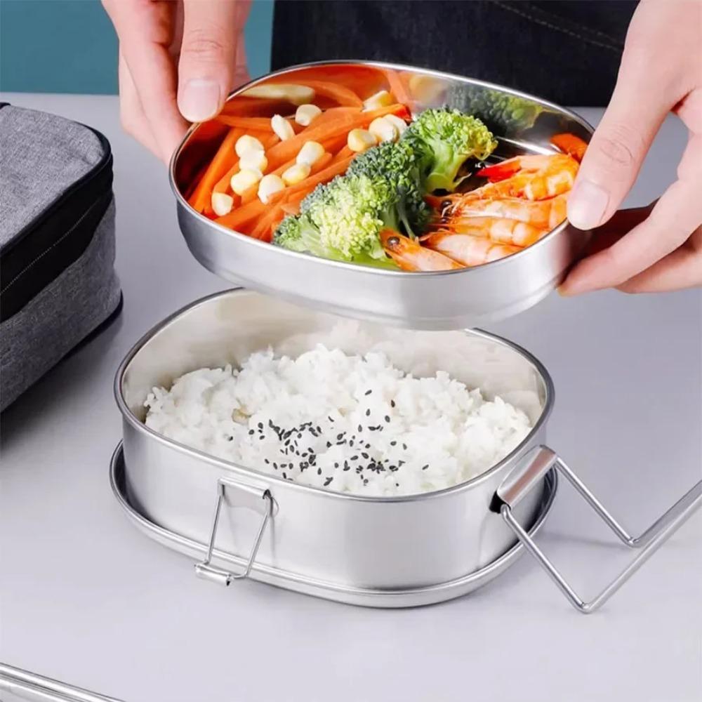 Foldable Handle Food Container 1/2 Layer Food Storage Box Stainless Steel Lunch Box  Canteen
