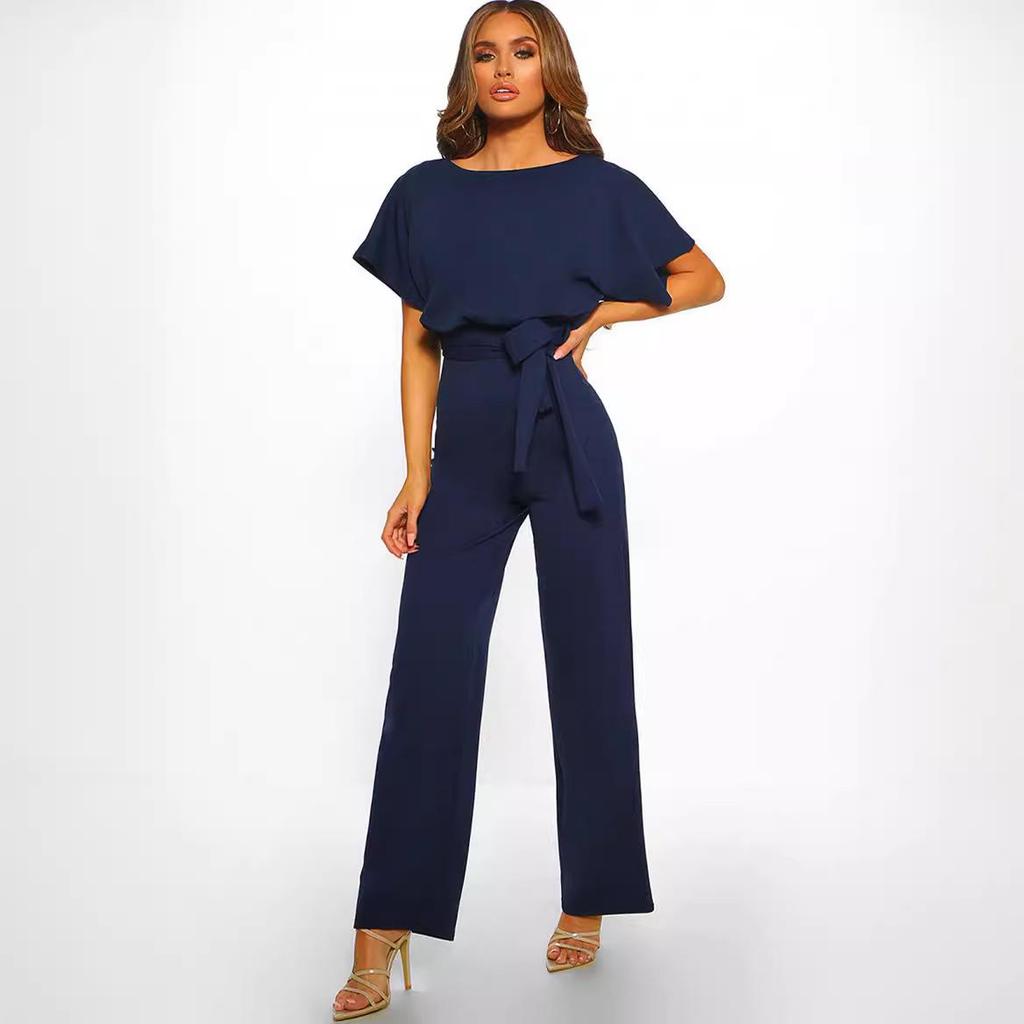 Women's Summer Button-Tie Short Sleeve Jumpsuit - European and American Style