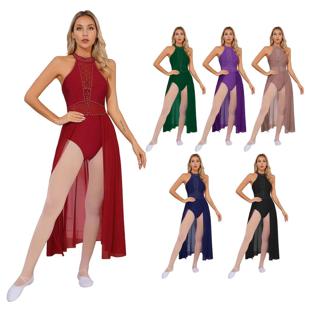 Женский балетный костюм для литургического поклонения, длинное платье с разрезом по бокам, фигурное катание, танцевальное представление, пэчворк, танцевальная одежда