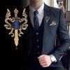 Retro Dragon Blade Brooch Men Animal Rhinestone Lapel Pin Suit Shirt Badge Jewelry Gift Accessories