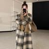 New Fashionable Versatile High-end Korean Three-line Plaid Double-sided Wool Women's Coat