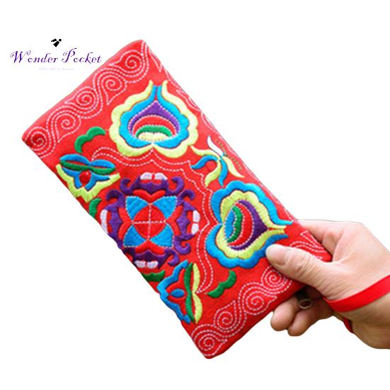 Women Ethnic Handmade Embroidered Wristlet Clutch Bag Zipper Purse Long Wallet