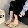 Summer New Sandals Women Round Head Open Toe Suede Metal Buckle Anti-slip Wear-resistant Flat Slippers