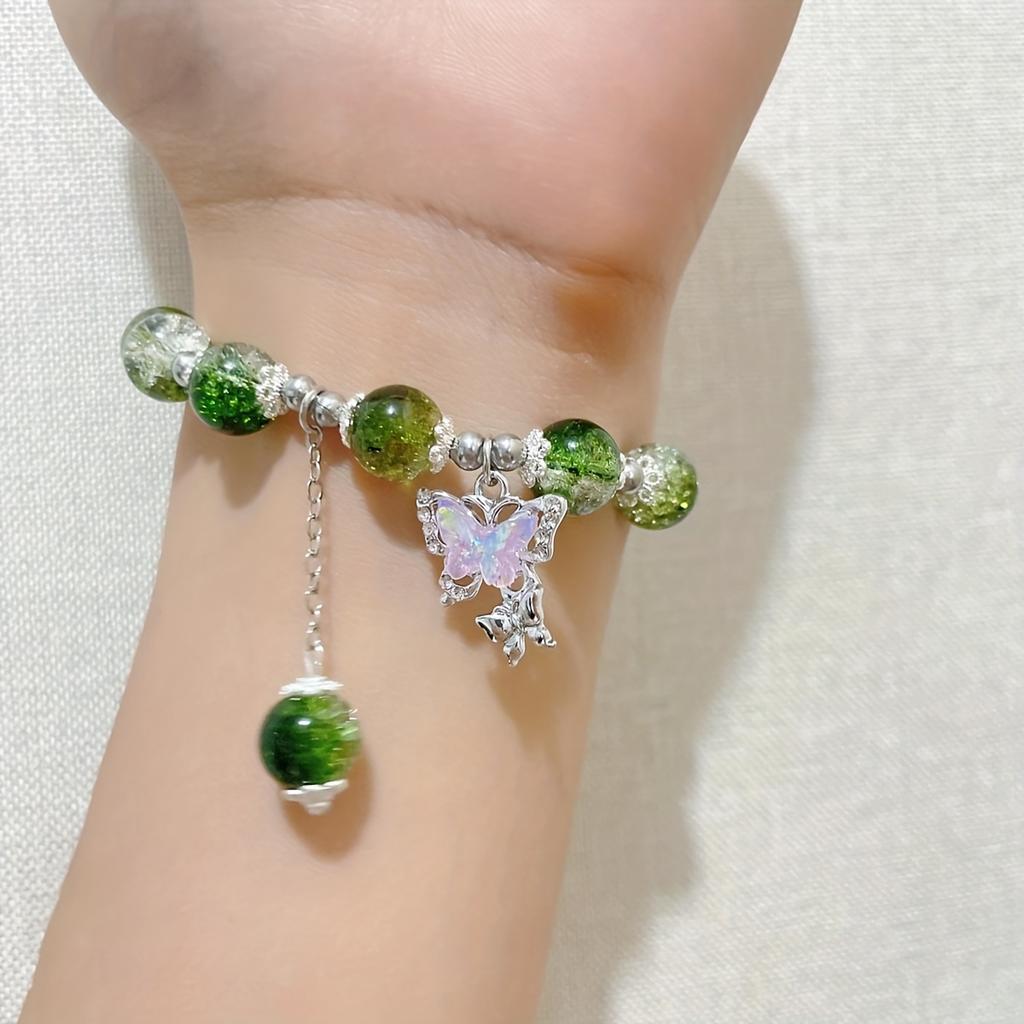 1PC Fashionable and Charming Butterfly Glass Bead Bracelet, Women's Sweet and Versatile Colored Bead Bracelet