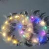Новогодний LED-ободок с перьями Светящийся женский ободок для волос Милый белый перьевой светящийся венок Вечеринка